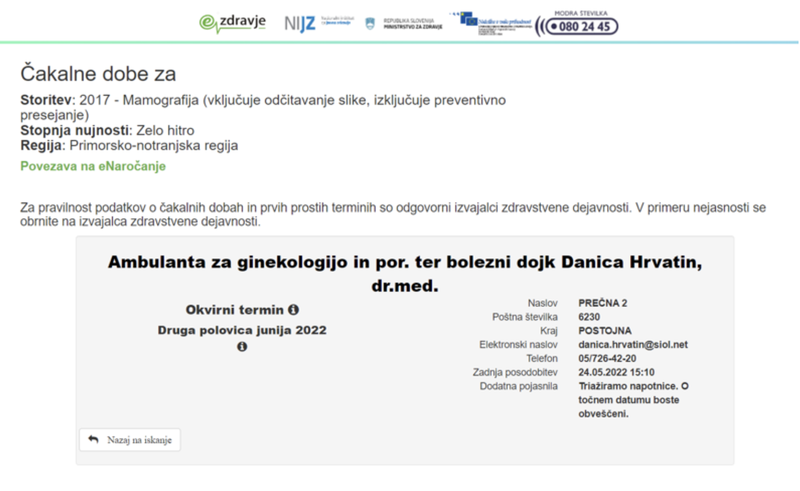 Čakalne dobe - rezultat iskanja